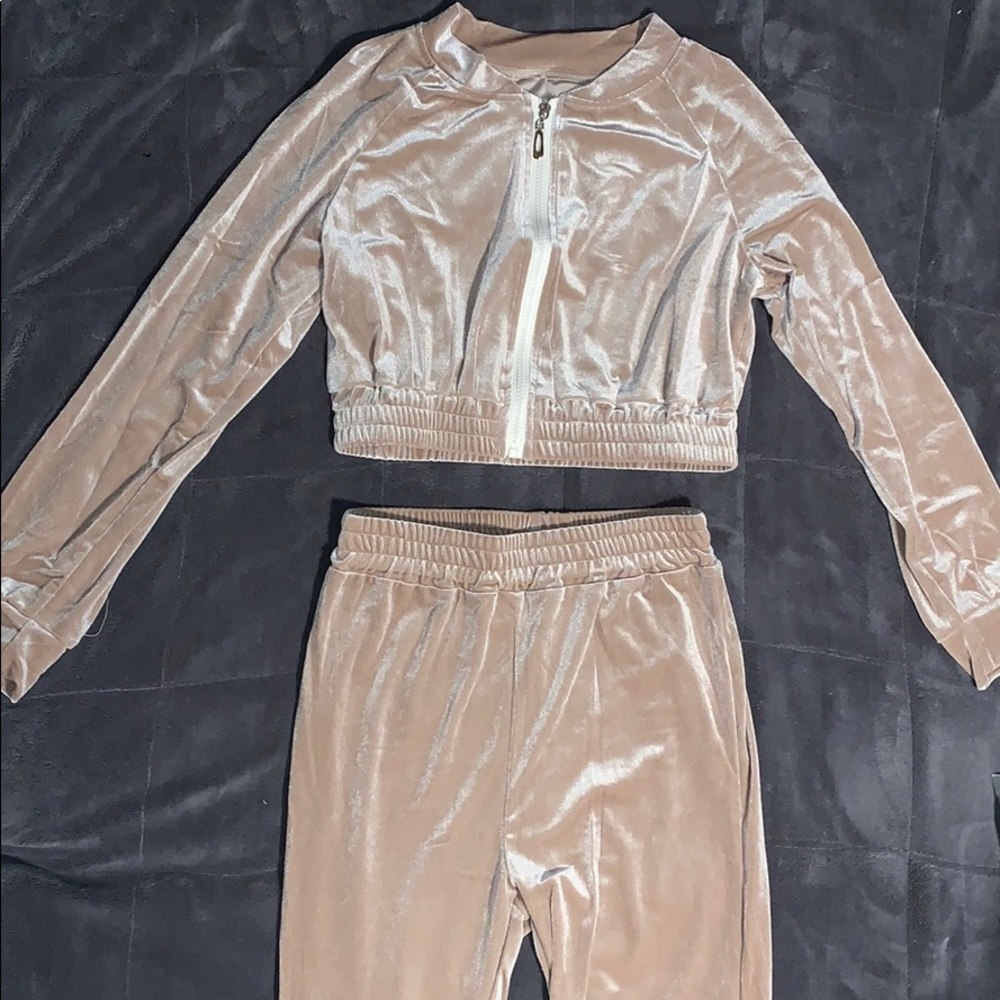 Velvet Zip Up Sweatshirt & Leggings